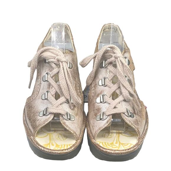 Fly London Women's Yifa Gold Lace Up Wedge Sandal Size 38 US 7.5/8 - Picture 7 of 13